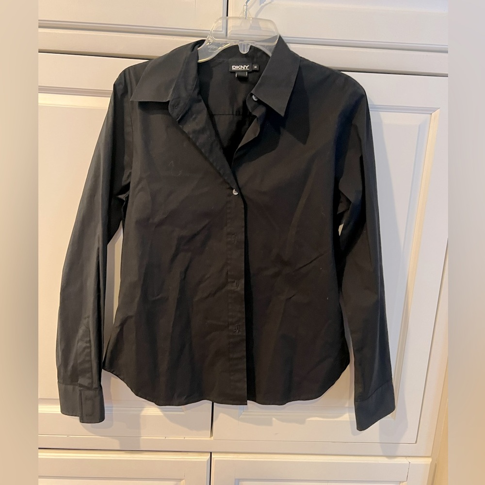 DKNY black button up long sleeve blouse